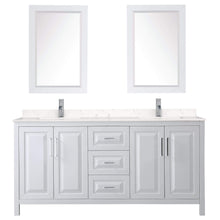 Load image into Gallery viewer, Wyndham Collection Vanity Wyndham Collection WCV252572DWHC2UNSM24 Daria 72 Inch Double Bathroom Vanity in White, Light-Vein Carrara Cultured Marble Countertop, Undermount Square Sinks, 24 Inch Mirrors