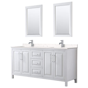 Wyndham Collection Vanity Wyndham Collection WCV252572DWHC2UNSM24 Daria 72 Inch Double Bathroom Vanity in White, Light-Vein Carrara Cultured Marble Countertop, Undermount Square Sinks, 24 Inch Mirrors