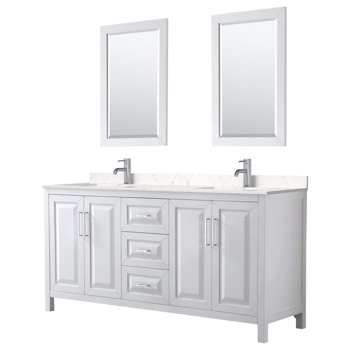 Wyndham Collection Vanity Wyndham Collection WCV252572DWHC2UNSM24 Daria 72 Inch Double Bathroom Vanity in White, Light-Vein Carrara Cultured Marble Countertop, Undermount Square Sinks, 24 Inch Mirrors