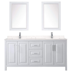 Wyndham Collection Vanity Wyndham Collection WCV252572DWHC2UNSM24 Daria 72 Inch Double Bathroom Vanity in White, Light-Vein Carrara Cultured Marble Countertop, Undermount Square Sinks, 24 Inch Mirrors