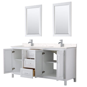 Wyndham Collection Vanity Wyndham Collection WCV252572DWHC2UNSM24 Daria 72 Inch Double Bathroom Vanity in White, Light-Vein Carrara Cultured Marble Countertop, Undermount Square Sinks, 24 Inch Mirrors