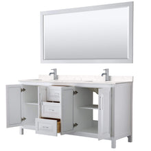 Load image into Gallery viewer, Wyndham Collection Vanity Wyndham Collection WCV252572DWHC2UNSM70 Daria 72 Inch Double Bathroom Vanity in White, Light-Vein Carrara Cultured Marble Countertop, Undermount Square Sinks, 70 Inch Mirror