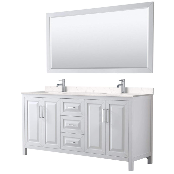 Wyndham Collection Vanity Wyndham Collection WCV252572DWHC2UNSM70 Daria 72 Inch Double Bathroom Vanity in White, Light-Vein Carrara Cultured Marble Countertop, Undermount Square Sinks, 70 Inch Mirror