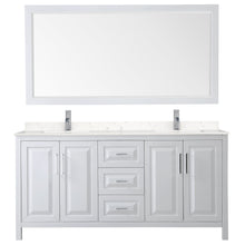 Load image into Gallery viewer, Wyndham Collection Vanity Wyndham Collection WCV252572DWHC2UNSM70 Daria 72 Inch Double Bathroom Vanity in White, Light-Vein Carrara Cultured Marble Countertop, Undermount Square Sinks, 70 Inch Mirror