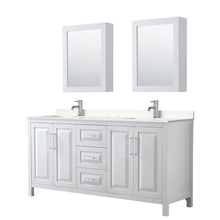 Load image into Gallery viewer, Wyndham Collection Vanity Wyndham Collection WCV252572DWHC2UNSMED Daria 72 Inch Double Bathroom Vanity in White, Light-Vein Carrara Cultured Marble Countertop, Undermount Square Sinks, Medicine Cabinets