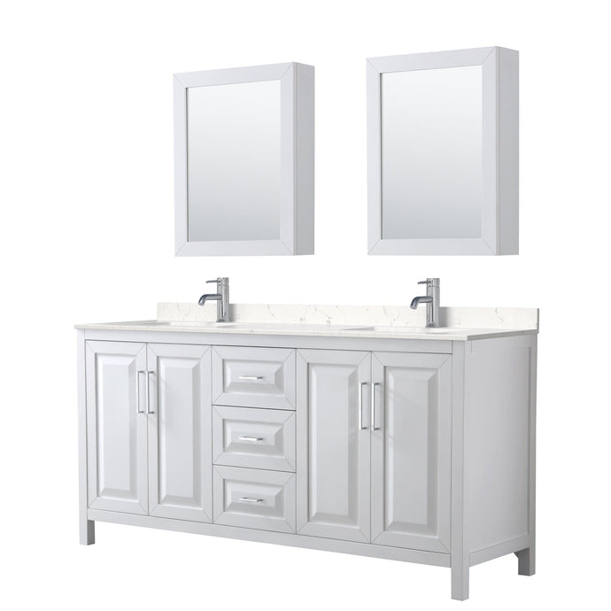 Wyndham Collection Vanity Wyndham Collection WCV252572DWHC2UNSMED Daria 72 Inch Double Bathroom Vanity in White, Light-Vein Carrara Cultured Marble Countertop, Undermount Square Sinks, Medicine Cabinets