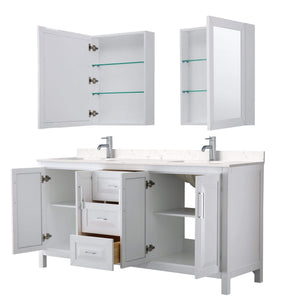 Wyndham Collection Vanity Wyndham Collection WCV252572DWHC2UNSMED Daria 72 Inch Double Bathroom Vanity in White, Light-Vein Carrara Cultured Marble Countertop, Undermount Square Sinks, Medicine Cabinets