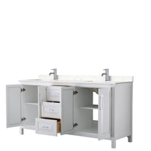 Load image into Gallery viewer, Wyndham Collection Vanity Wyndham Collection WCV252572DWHC2UNSMXX Daria 72 Inch Double Bathroom Vanity in White, Light-Vein Carrara Cultured Marble Countertop, Undermount Square Sinks, No Mirror