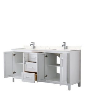 Wyndham Collection Vanity Wyndham Collection WCV252572DWHC2UNSMXX Daria 72 Inch Double Bathroom Vanity in White, Light-Vein Carrara Cultured Marble Countertop, Undermount Square Sinks, No Mirror