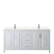 Load image into Gallery viewer, Wyndham Collection Vanity Wyndham Collection WCV252572DWHC2UNSMXX Daria 72 Inch Double Bathroom Vanity in White, Light-Vein Carrara Cultured Marble Countertop, Undermount Square Sinks, No Mirror