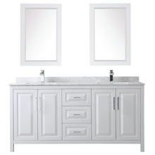 Load image into Gallery viewer, Wyndham Collection Vanity Wyndham Collection WCV252572DWHCMUNSM24 Daria 72 Inch Double Bathroom Vanity in White, White Carrara Marble Countertop, Undermount Square Sinks, and 24 Inch Mirrors