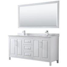 Load image into Gallery viewer, Wyndham Collection Vanity Wyndham Collection WCV252572DWHCMUNSM70 Daria 72 Inch Double Bathroom Vanity in White, White Carrara Marble Countertop, Undermount Square Sinks, and 70 Inch Mirror