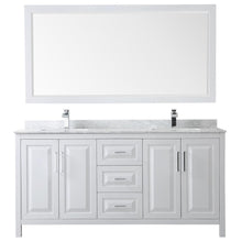 Load image into Gallery viewer, Wyndham Collection Vanity Wyndham Collection WCV252572DWHCMUNSM70 Daria 72 Inch Double Bathroom Vanity in White, White Carrara Marble Countertop, Undermount Square Sinks, and 70 Inch Mirror