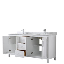 Load image into Gallery viewer, Wyndham Collection Vanity Wyndham Collection WCV252572DWHCMUNSMXX Daria 72 Inch Double Bathroom Vanity in White, White Carrara Marble Countertop, Undermount Square Sinks, and No Mirror