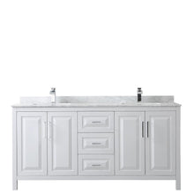 Load image into Gallery viewer, Wyndham Collection Vanity Wyndham Collection WCV252572DWHCMUNSMXX Daria 72 Inch Double Bathroom Vanity in White, White Carrara Marble Countertop, Undermount Square Sinks, and No Mirror