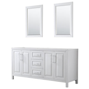 Wyndham Collection Vanity Wyndham Collection WCV252572DWHCXSXXM24 Daria 72 Inch Double Bathroom Vanity in White, No Countertop, No Sink, and 24 Inch Mirrors