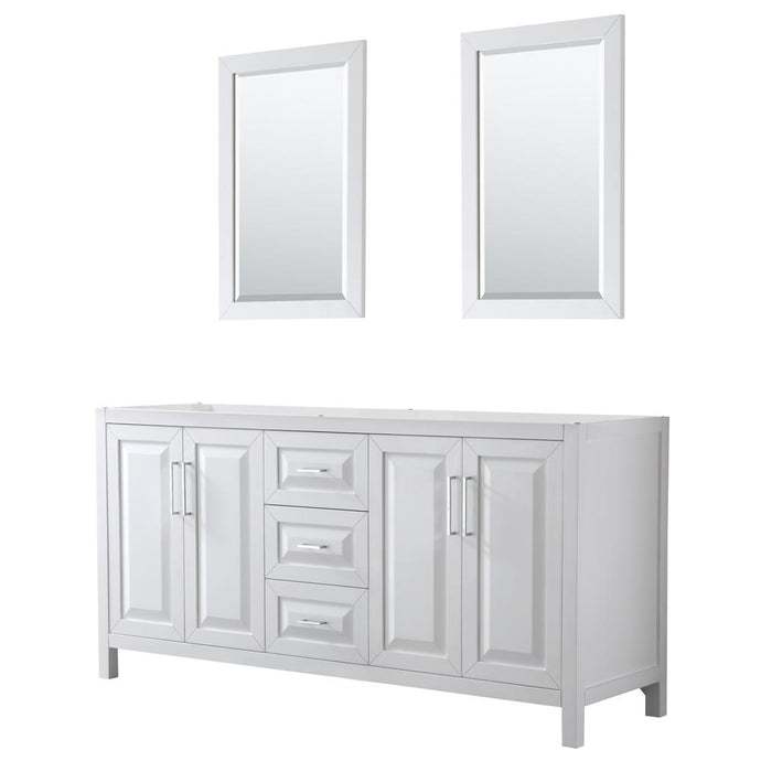 Wyndham Collection Vanity Wyndham Collection WCV252572DWHCXSXXM24 Daria 72 Inch Double Bathroom Vanity in White, No Countertop, No Sink, and 24 Inch Mirrors