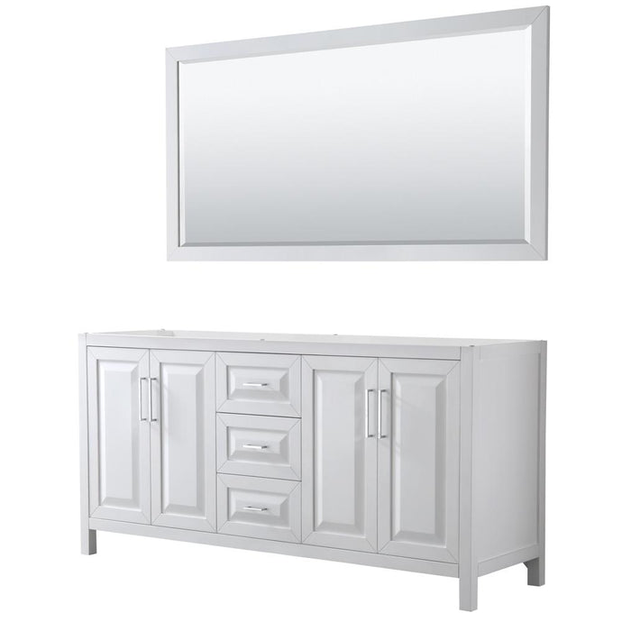 Wyndham Collection Vanity Wyndham Collection WCV252572DWHCXSXXM70 Daria 72 Inch Double Bathroom Vanity in White, No Countertop, No Sink, and 70 Inch Mirror