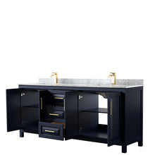 Load image into Gallery viewer, Wyndham Collection Vanity Wyndham Collection WCV252580DBLCMUNSMXX Daria 80 Inch Double Bathroom Vanity in Dark Blue, White Carrara Marble Countertop, Undermount Square Sinks, No Mirror