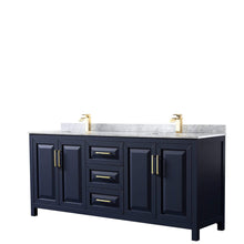 Load image into Gallery viewer, Wyndham Collection Vanity Wyndham Collection WCV252580DBLCMUNSMXX Daria 80 Inch Double Bathroom Vanity in Dark Blue, White Carrara Marble Countertop, Undermount Square Sinks, No Mirror