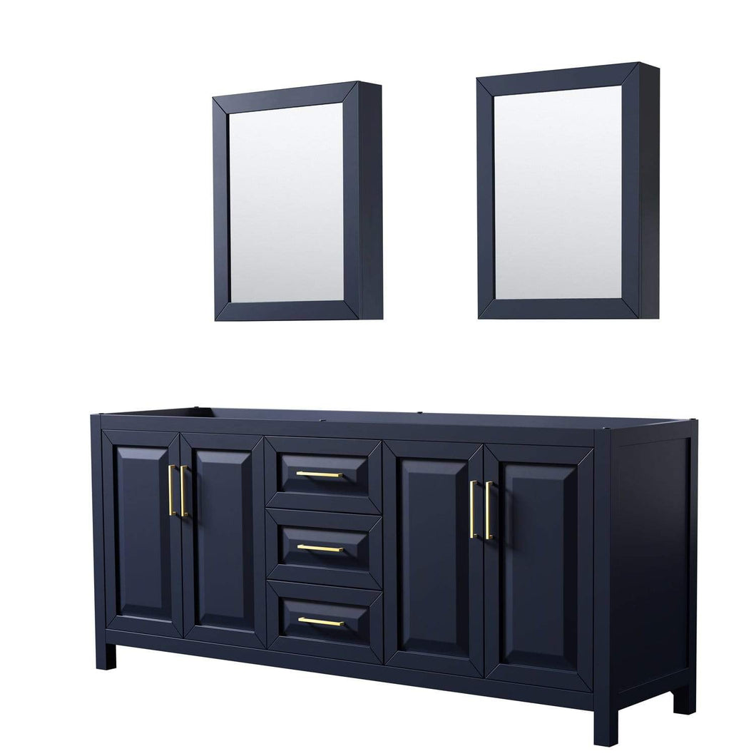 Wyndham Collection Vanity Wyndham Collection WCV252580DBLCXSXXMED Daria 80 Inch Double Bathroom Vanity in Dark Blue, No Countertop, No Sink, Medicine Cabinets