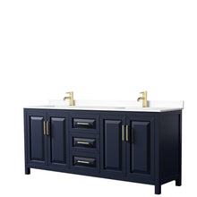 Load image into Gallery viewer, Wyndham Collection Vanity Wyndham Collection WCV252580DBLWCUNSMXX Daria 80 Inch Double Bathroom Vanity in Dark Blue, White Cultured Marble Countertop, Undermount Square Sinks, No Mirror