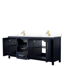 Load image into Gallery viewer, Wyndham Collection Vanity Wyndham Collection WCV252580DBLWCUNSMXX Daria 80 Inch Double Bathroom Vanity in Dark Blue, White Cultured Marble Countertop, Undermount Square Sinks, No Mirror
