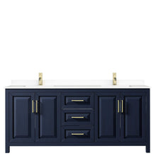Load image into Gallery viewer, Wyndham Collection Vanity Wyndham Collection WCV252580DBLWCUNSMXX Daria 80 Inch Double Bathroom Vanity in Dark Blue, White Cultured Marble Countertop, Undermount Square Sinks, No Mirror