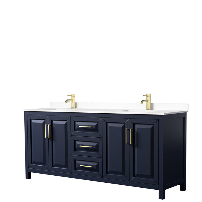 Wyndham Collection Vanity Wyndham Collection WCV252580DBLWCUNSMXX Daria 80 Inch Double Bathroom Vanity in Dark Blue, White Cultured Marble Countertop, Undermount Square Sinks, No Mirror
