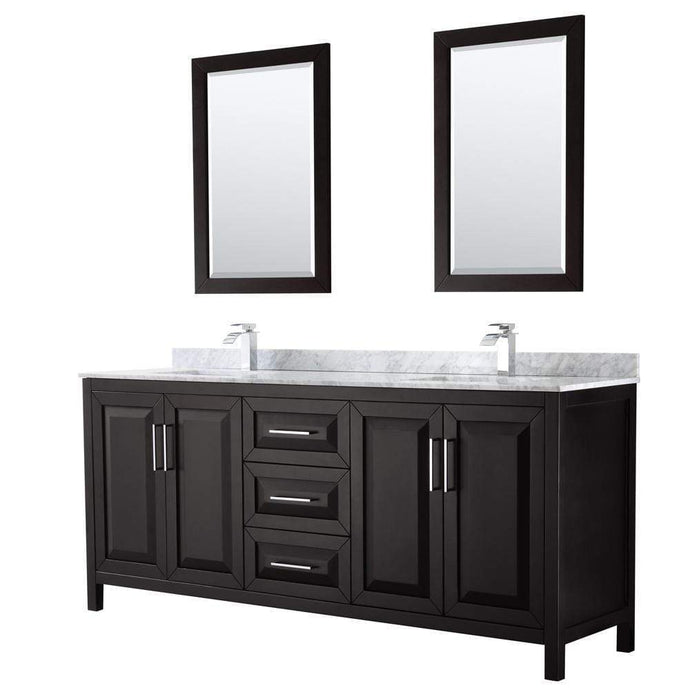 Wyndham Collection Vanity Wyndham Collection WCV252580DDECMUNSM24 Daria 80 Inch Double Bathroom Vanity in Dark Espresso, White Carrara Marble Countertop, Undermount Square Sinks, and 24 Inch Mirrors