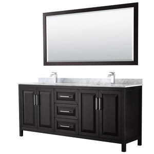 Wyndham Collection Vanity Wyndham Collection WCV252580DDECMUNSM70 Daria 80 Inch Double Bathroom Vanity in Dark Espresso, White Carrara Marble Countertop, Undermount Square Sinks, and 70 Inch Mirror