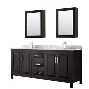 Wyndham Collection Vanity Wyndham Collection WCV252580DDECMUNSMED Daria 80 Inch Double Bathroom Vanity in Dark Espresso, White Carrara Marble Countertop, Undermount Square Sinks, and Medicine Cabinets