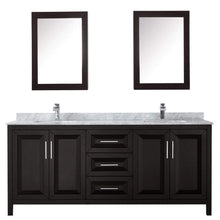 Load image into Gallery viewer, Wyndham Collection Vanity Wyndham Collection WCV252580DDECMUNSMED Daria 80 Inch Double Bathroom Vanity in Dark Espresso, White Carrara Marble Countertop, Undermount Square Sinks, and Medicine Cabinets