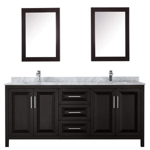 Wyndham Collection Vanity Wyndham Collection WCV252580DDECMUNSMED Daria 80 Inch Double Bathroom Vanity in Dark Espresso, White Carrara Marble Countertop, Undermount Square Sinks, and Medicine Cabinets