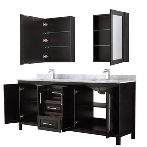Wyndham Collection Vanity Wyndham Collection WCV252580DDECMUNSMED Daria 80 Inch Double Bathroom Vanity in Dark Espresso, White Carrara Marble Countertop, Undermount Square Sinks, and Medicine Cabinets
