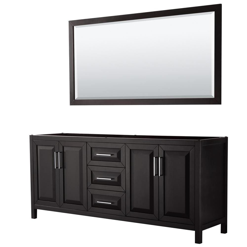 Wyndham Collection Vanity Wyndham Collection WCV252580DDECXSXXM70 Daria 80 Inch Double Bathroom Vanity in Dark Espresso, No Countertop, No Sink, and 70 Inch Mirror