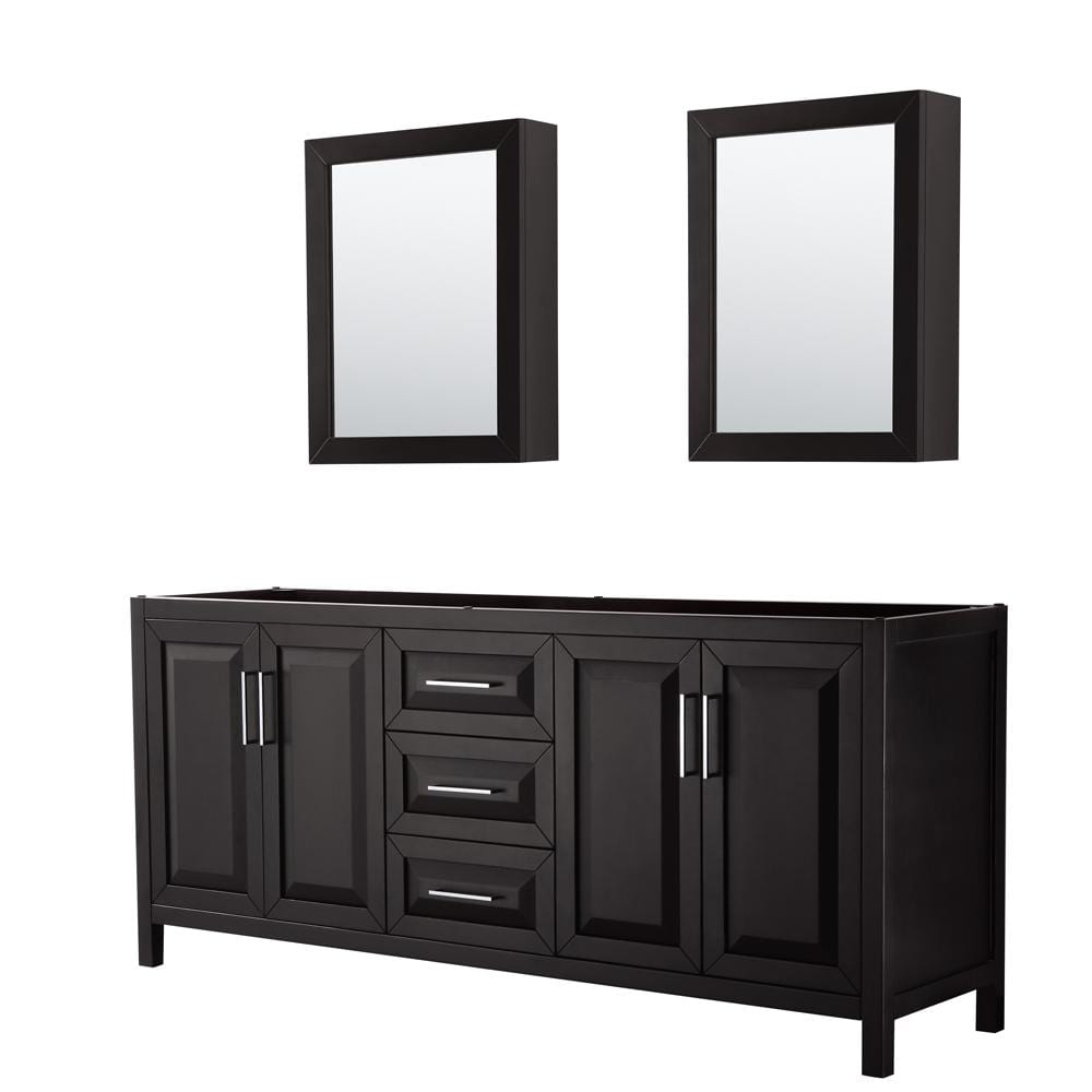 Wyndham Collection Vanity Wyndham Collection WCV252580DDECXSXXMED Daria 80 Inch Double Bathroom Vanity in Dark Espresso, No Countertop, No Sink, and Medicine Cabinets