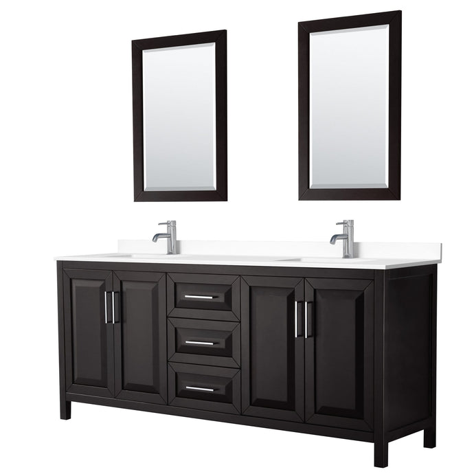 Wyndham Collection Vanity Wyndham Collection WCV252580DDEWCUNSM24 Daria 80 Inch Double Bathroom Vanity in Dark Espresso, White Cultured Marble Countertop, Undermount Square Sinks, 24 Inch Mirrors
