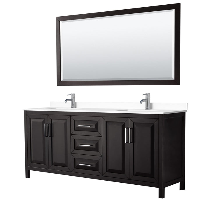 Wyndham Collection Vanity Wyndham Collection WCV252580DDEWCUNSM70 Daria 80 Inch Double Bathroom Vanity in Dark Espresso, White Cultured Marble Countertop, Undermount Square Sinks, 70 Inch Mirror