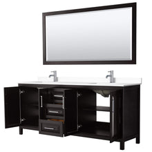 Load image into Gallery viewer, Wyndham Collection Vanity Wyndham Collection WCV252580DDEWCUNSM70 Daria 80 Inch Double Bathroom Vanity in Dark Espresso, White Cultured Marble Countertop, Undermount Square Sinks, 70 Inch Mirror