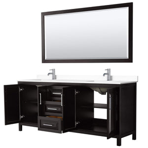 Wyndham Collection Vanity Wyndham Collection WCV252580DDEWCUNSM70 Daria 80 Inch Double Bathroom Vanity in Dark Espresso, White Cultured Marble Countertop, Undermount Square Sinks, 70 Inch Mirror