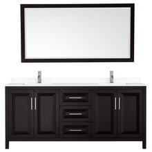 Load image into Gallery viewer, Wyndham Collection Vanity Wyndham Collection WCV252580DDEWCUNSM70 Daria 80 Inch Double Bathroom Vanity in Dark Espresso, White Cultured Marble Countertop, Undermount Square Sinks, 70 Inch Mirror