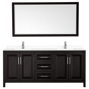 Wyndham Collection Vanity Wyndham Collection WCV252580DDEWCUNSM70 Daria 80 Inch Double Bathroom Vanity in Dark Espresso, White Cultured Marble Countertop, Undermount Square Sinks, 70 Inch Mirror