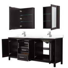 Load image into Gallery viewer, Wyndham Collection Vanity Wyndham Collection WCV252580DDEWCUNSMED Daria 80 Inch Double Bathroom Vanity in Dark Espresso, White Cultured Marble Countertop, Undermount Square Sinks, Medicine Cabinets