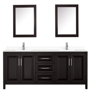 Wyndham Collection Vanity Wyndham Collection WCV252580DDEWCUNSMED Daria 80 Inch Double Bathroom Vanity in Dark Espresso, White Cultured Marble Countertop, Undermount Square Sinks, Medicine Cabinets