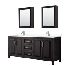 Load image into Gallery viewer, Wyndham Collection Vanity Wyndham Collection WCV252580DDEWCUNSMED Daria 80 Inch Double Bathroom Vanity in Dark Espresso, White Cultured Marble Countertop, Undermount Square Sinks, Medicine Cabinets