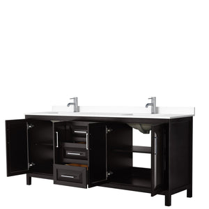 Wyndham Collection Vanity Wyndham Collection WCV252580DDEWCUNSMXX Daria 80 Inch Double Bathroom Vanity in Dark Espresso, White Cultured Marble Countertop, Undermount Square Sinks, No Mirror