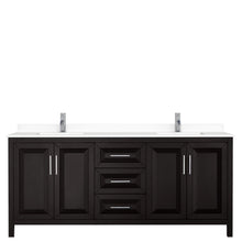 Load image into Gallery viewer, Wyndham Collection Vanity Wyndham Collection WCV252580DDEWCUNSMXX Daria 80 Inch Double Bathroom Vanity in Dark Espresso, White Cultured Marble Countertop, Undermount Square Sinks, No Mirror