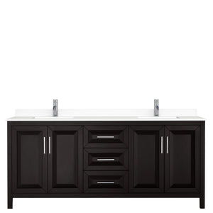 Wyndham Collection Vanity Wyndham Collection WCV252580DDEWCUNSMXX Daria 80 Inch Double Bathroom Vanity in Dark Espresso, White Cultured Marble Countertop, Undermount Square Sinks, No Mirror