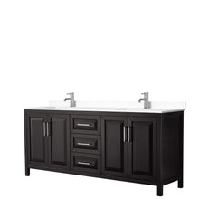 Load image into Gallery viewer, Wyndham Collection Vanity Wyndham Collection WCV252580DDEWCUNSMXX Daria 80 Inch Double Bathroom Vanity in Dark Espresso, White Cultured Marble Countertop, Undermount Square Sinks, No Mirror